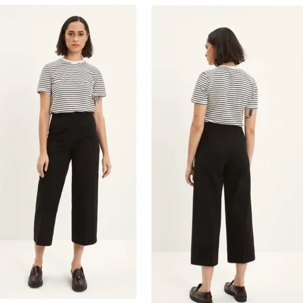 Frank & Oak Pants Josephine Cropped Wide Leg Organic Cotton - Navy - Size 6